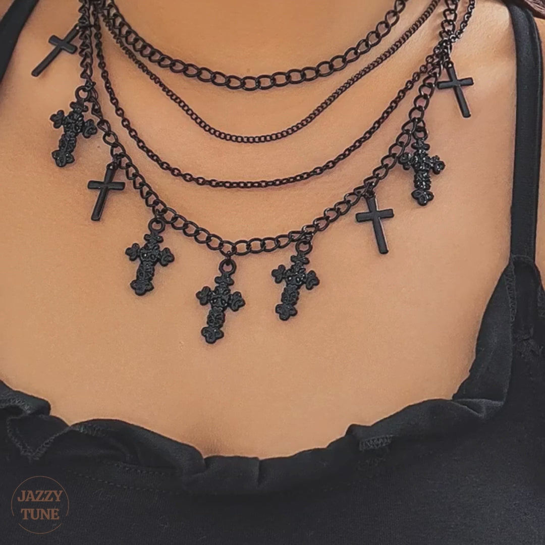 Cool Dark Cross Layering Grunge Necklace Statement 