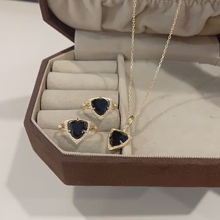 Trillion Black Onyx Flow Ring and Necklace