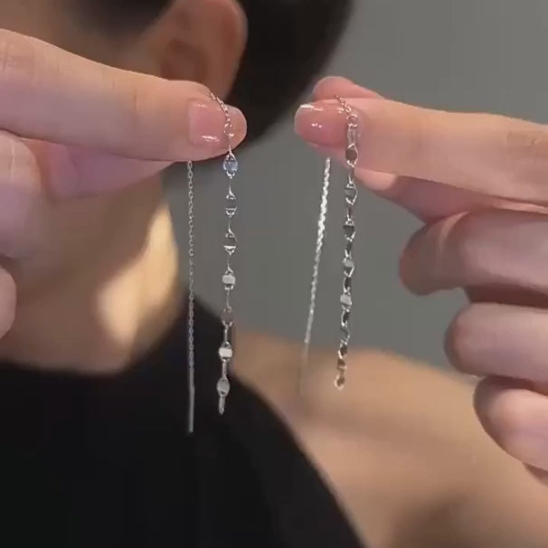 Minimal Lip Chain Tassel Spiral Earrings 