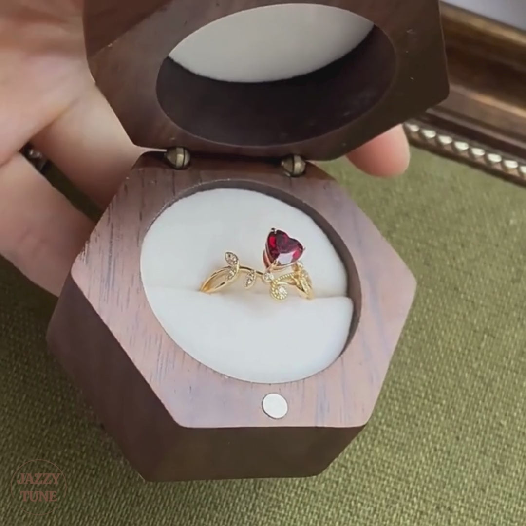 Red Garnet Heart Shaped Olive Branch Spiral Ring | TB2273