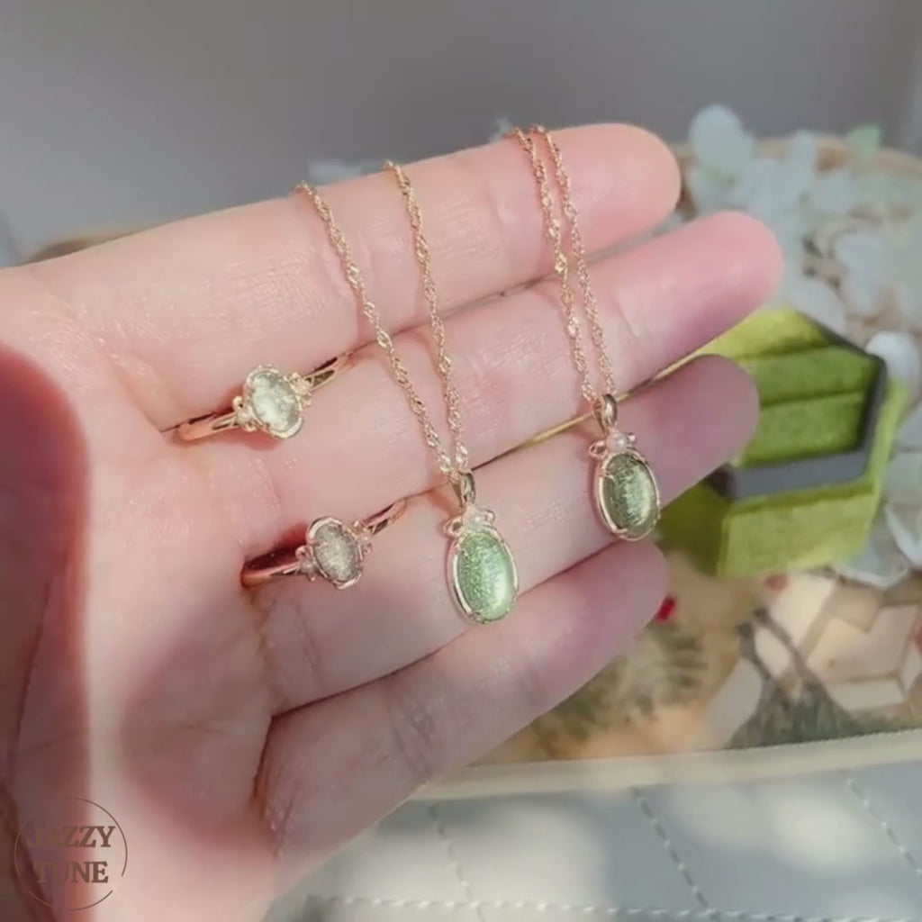 Green Fluorite Gemstone Earrings and Necklace