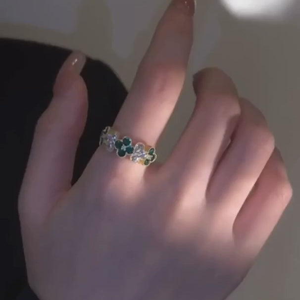 Gold Four Leaf Shamrock Adjustable Lucky Ring | R8541