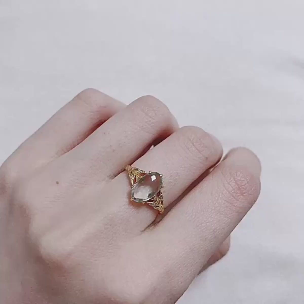 Vintage Green Amethyst Leaf Branch Ring