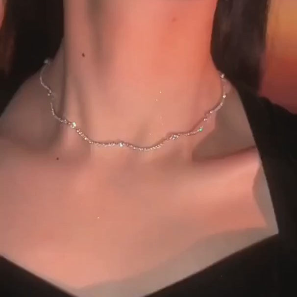 Sparkle Wavy Rhinestone Tennis Choker Necklace | A8278