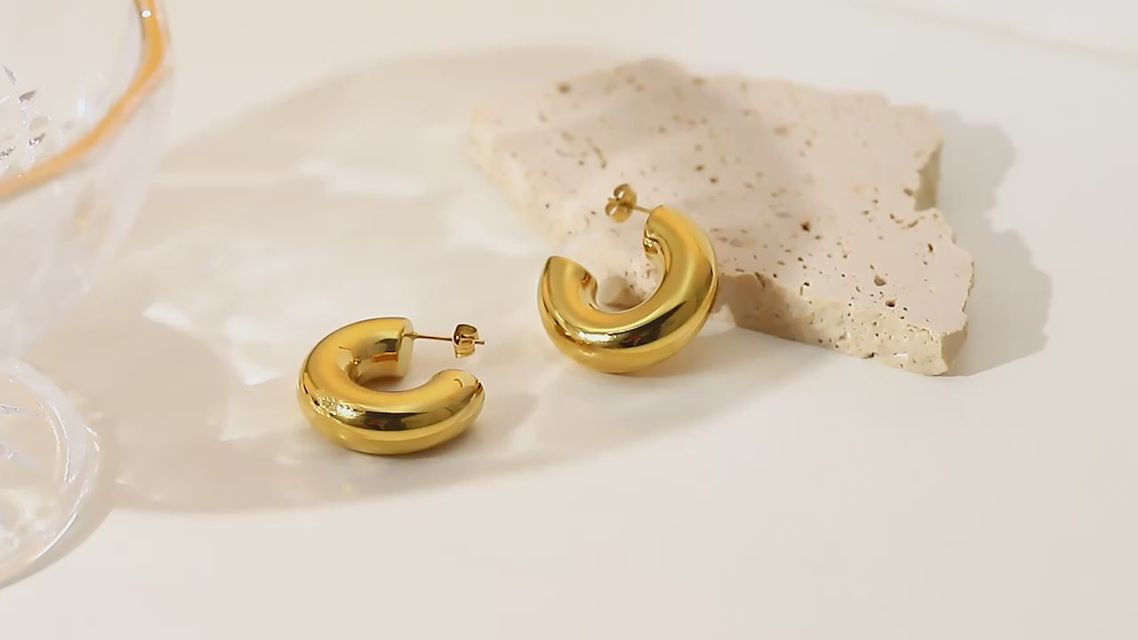 18K Gold Plated Bold Fat Thick Hoop Earrings | JDE897