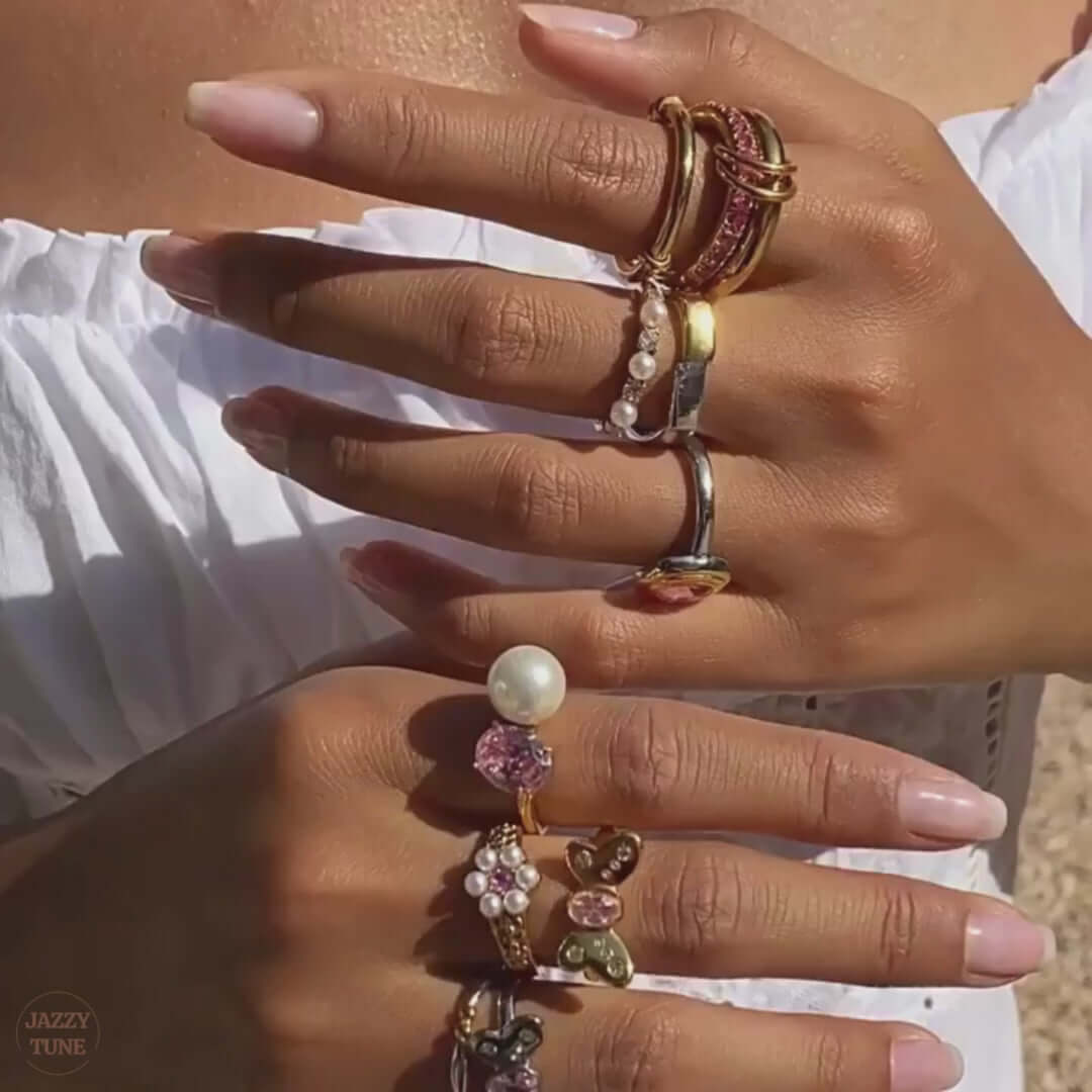 Fairy Pink Bow CZ Pearl Ring 