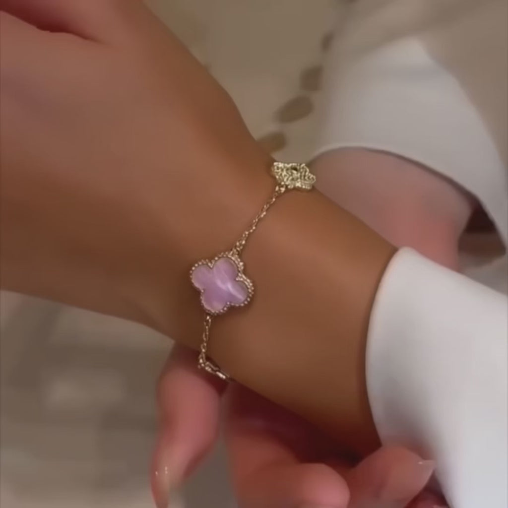 14K Gold Lucky Pink Clover Bracelet