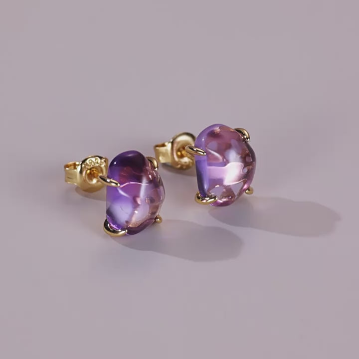 Raw Amethyst Citrine Four Claw Stud | ER3004