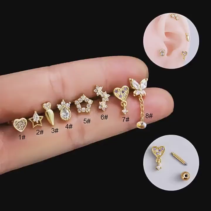 cartilage earrings, piercing jewelry, cartilage piercing, body jewelry, helix piercing, helix earrings, tragus piercing