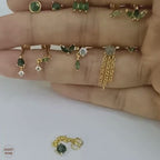 Sterling Silver Moss Agate Push Pin Labret Back Studs