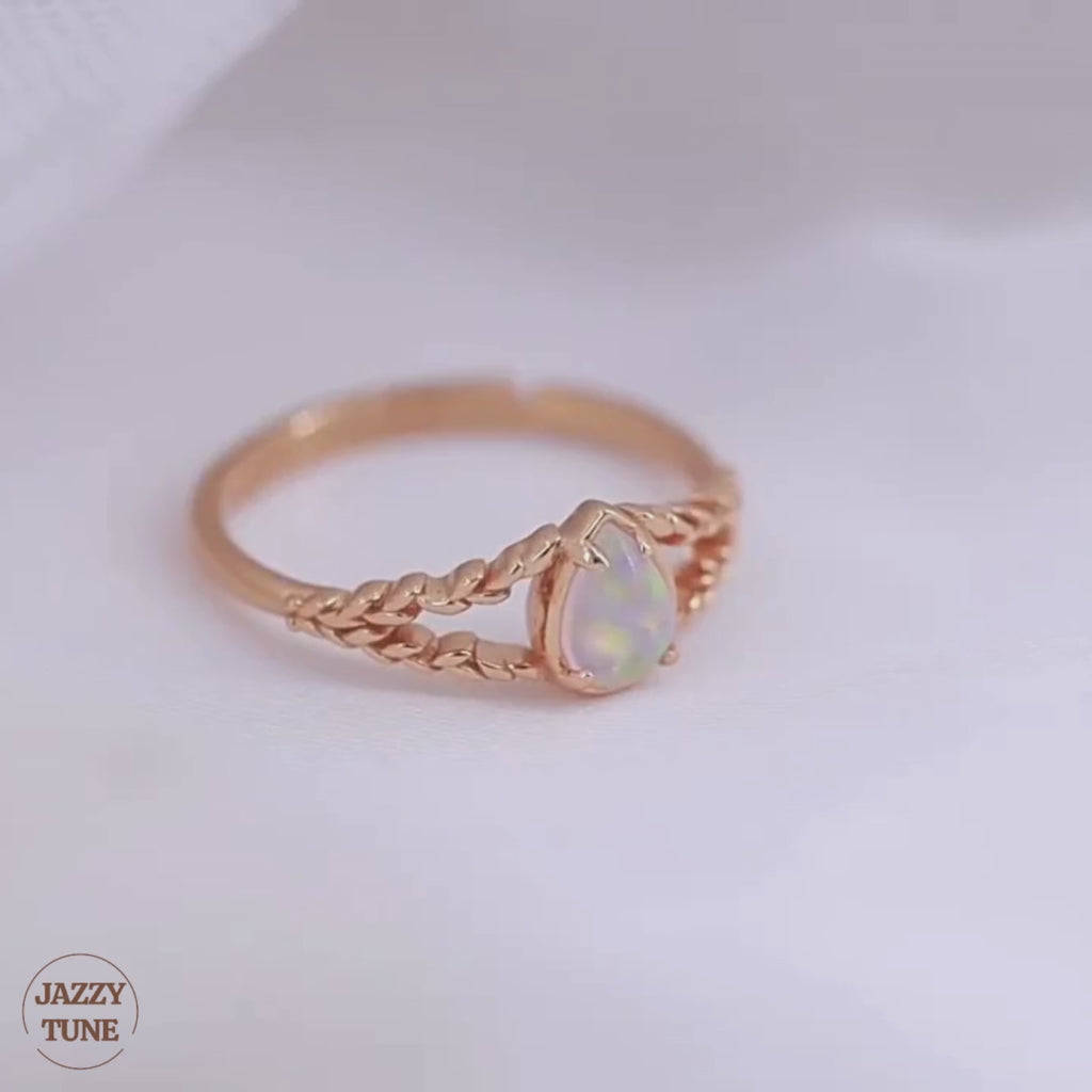 Opal Split Braid Ring October Birthstone Ring