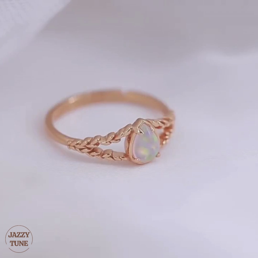 Opal Split Braid Ring October Birthstone Ring | HJZB-424