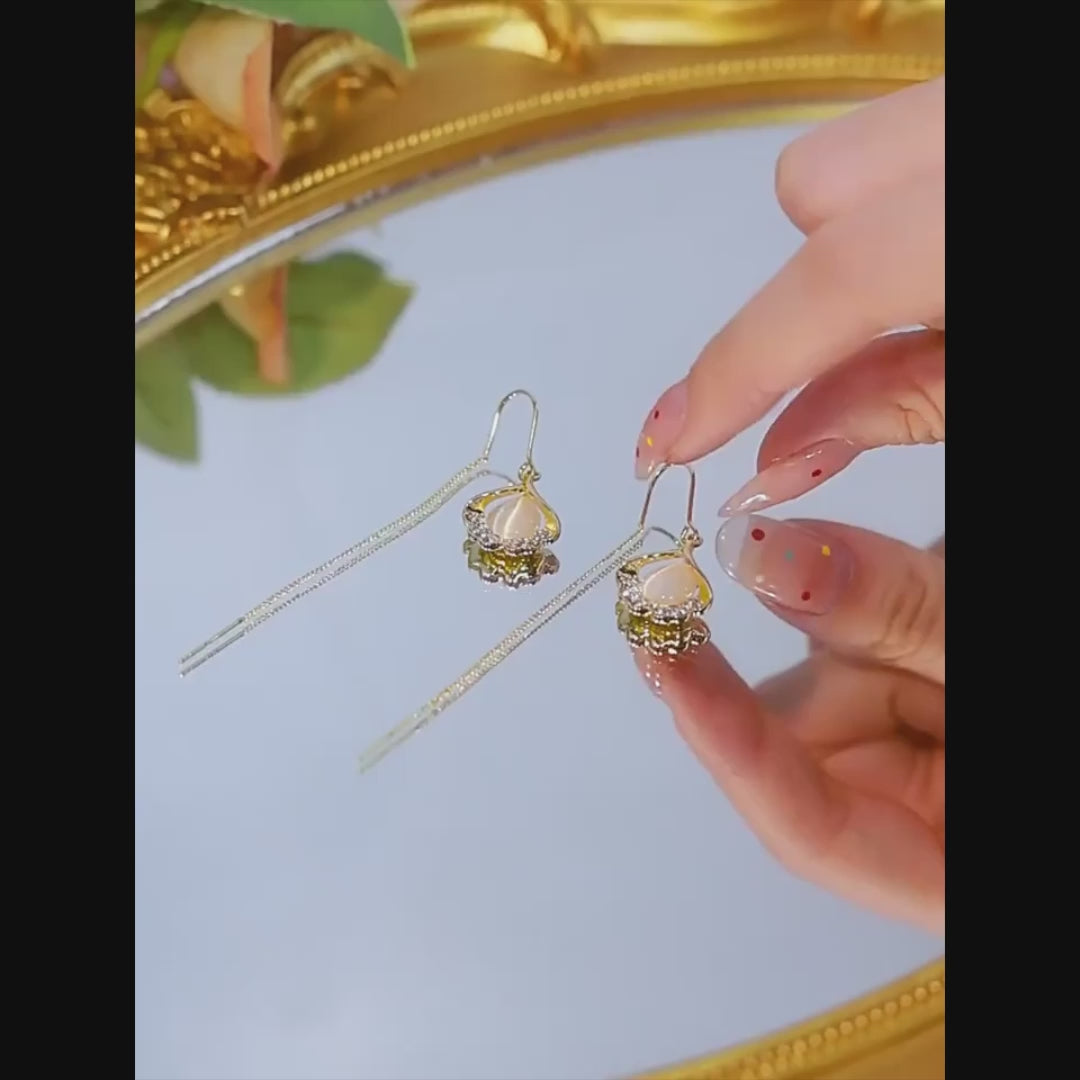 14K Gold Plated Ginkgo Leaf Threader Earrings