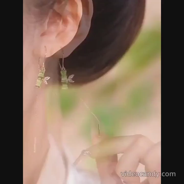 Green Bamboo Long Threader Earrings | S1941