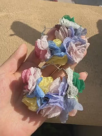 Large Fabric Flower Hoop Earrings