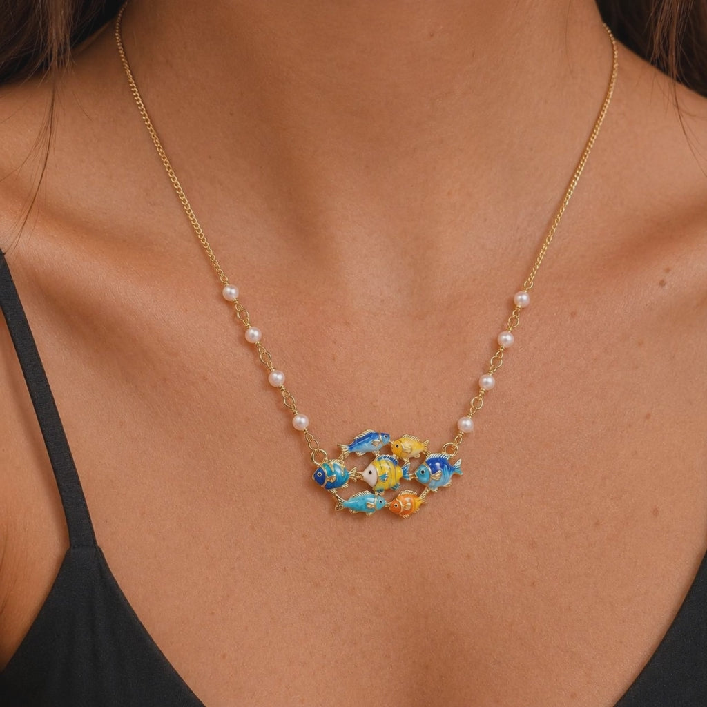 Coastal Shell Seahorse Charm Necklace