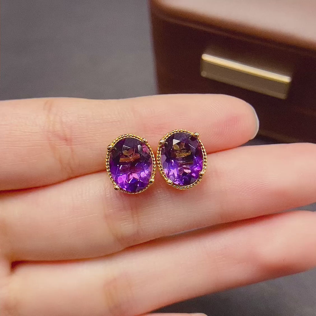 Amethyst Oval Stud Earrings