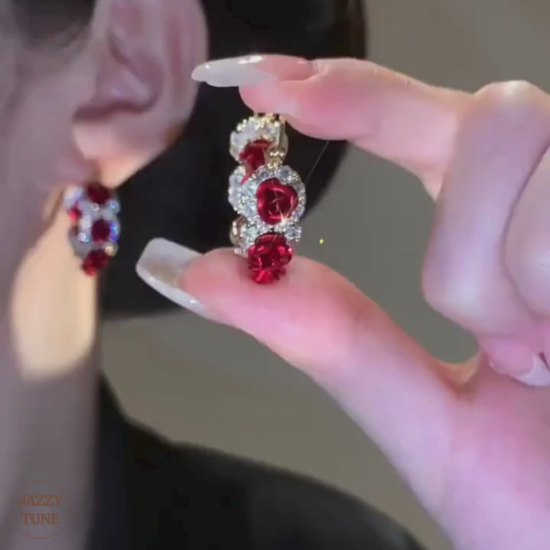 Romantic French Falling Rose Lever Back Hoop Earrings | D4216