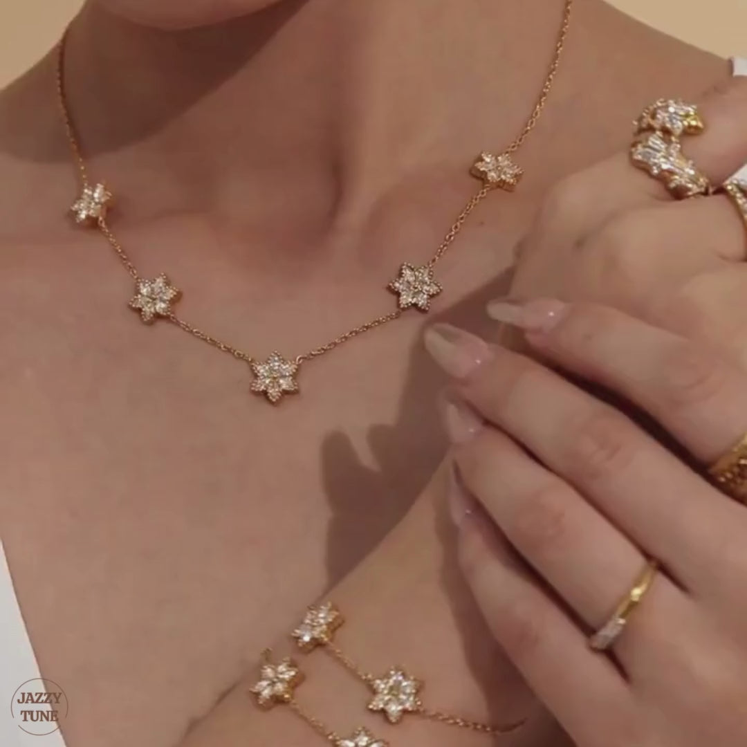 Vintage Gold Flower Lariat Necklace Layered