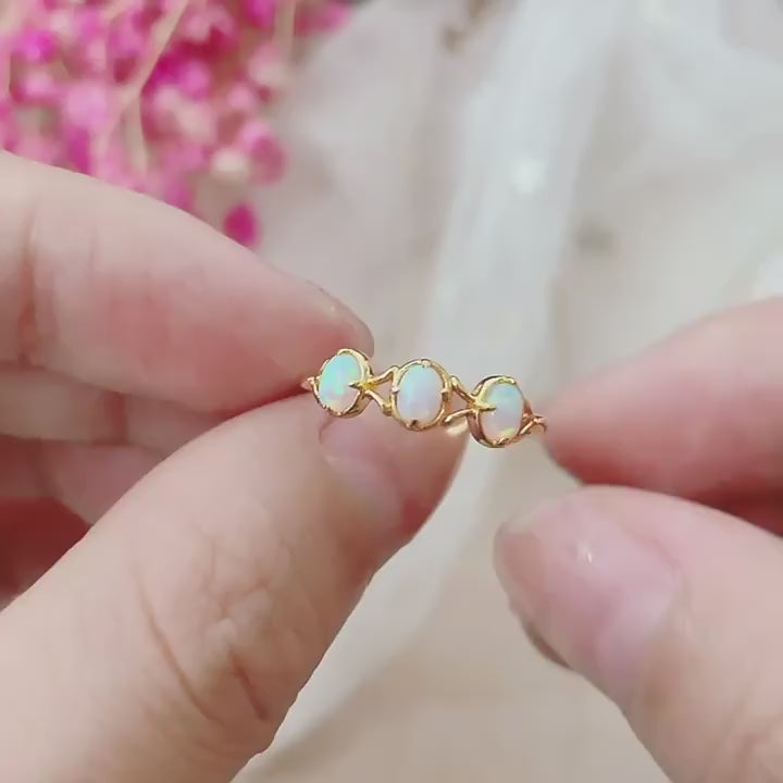 14K Gold 3 Stone Opal Rings Libra Birthstone | HJZB-138
