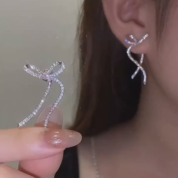 Sparkly Ribbon Bow Irregular Ear Jacket Earrings