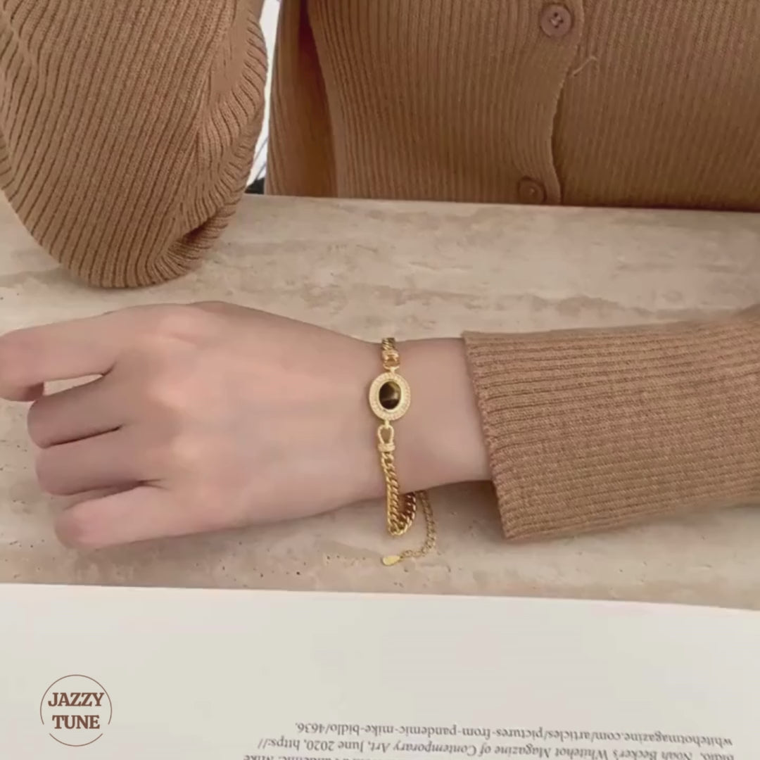 French Style Tiger Eye Stone Cuban Chain Bracelet | R1636