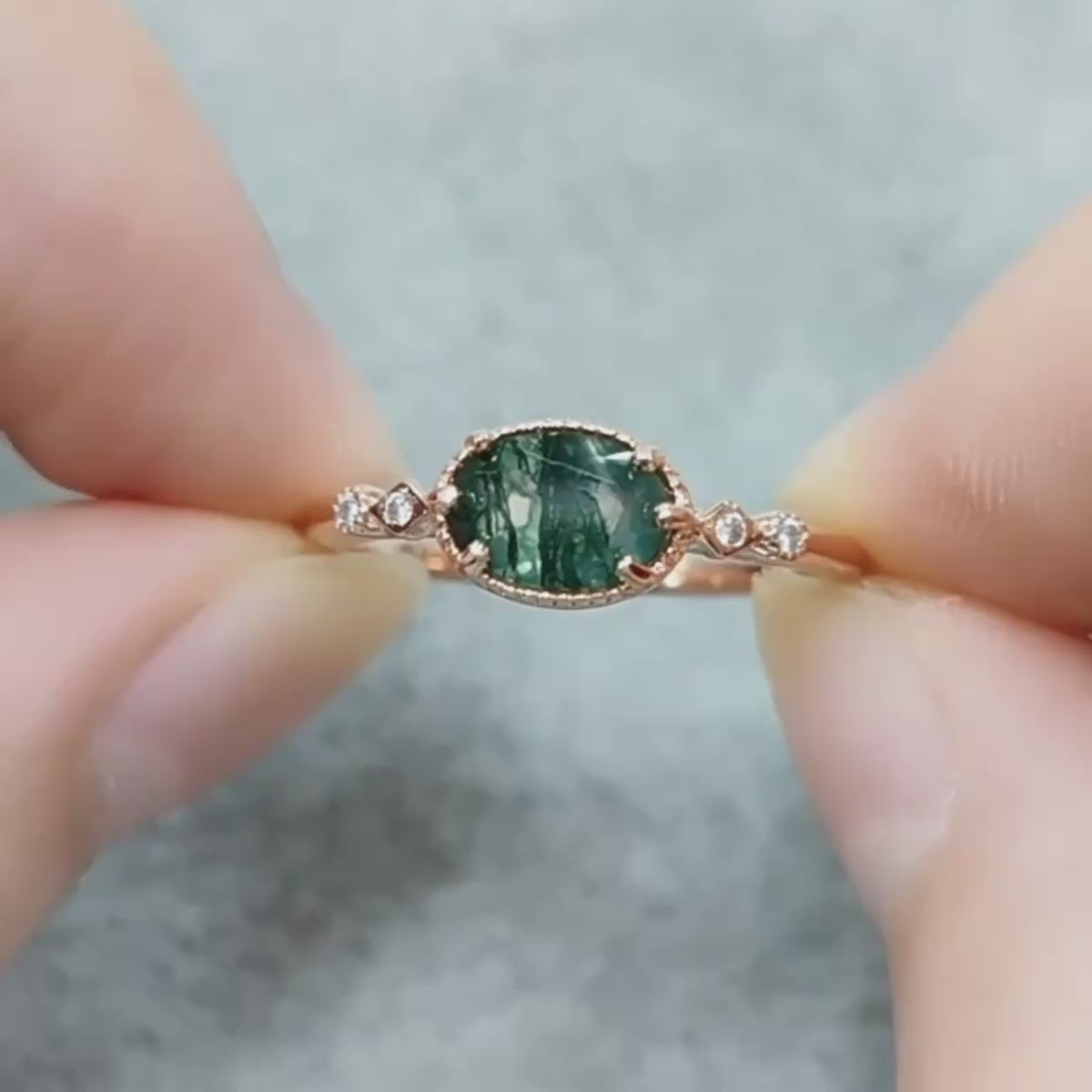 Rose Gold Moss Agate Bezel Ring