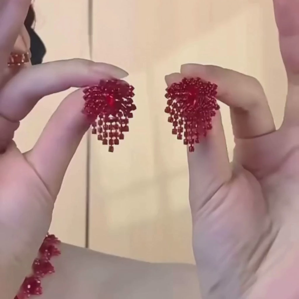 Red Rhinestone Burst Stud Earring