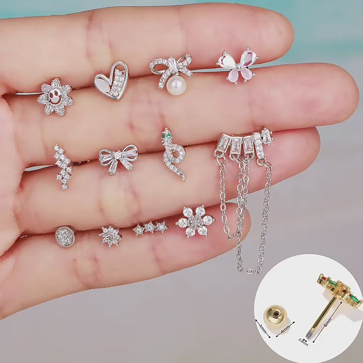 20G Cartilage Flower Studs, Conch Studs, Bow Studs, Sleeper Earrings | EGD0147