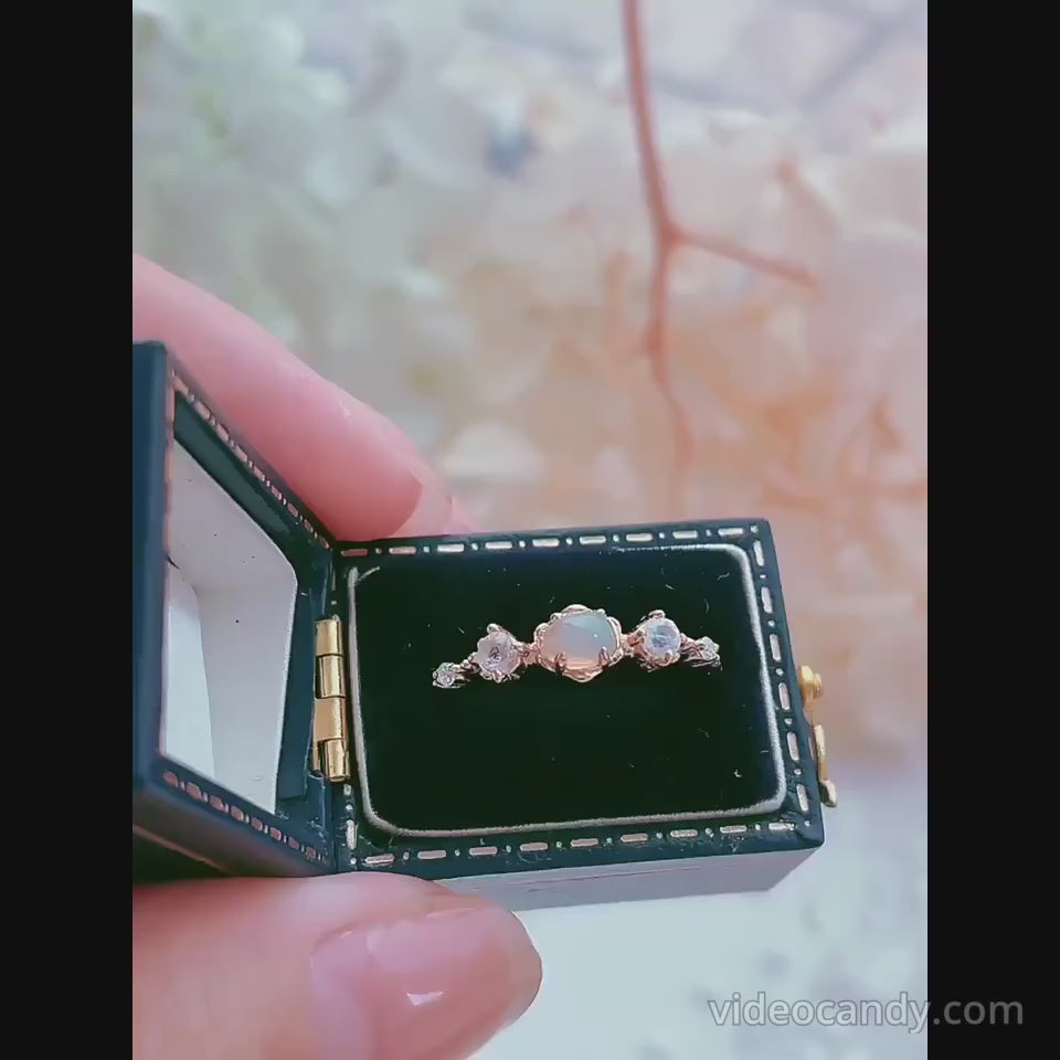 Opal And Moonstone 2 Birthstones Ring 5 Stone Rings | HJZB-351