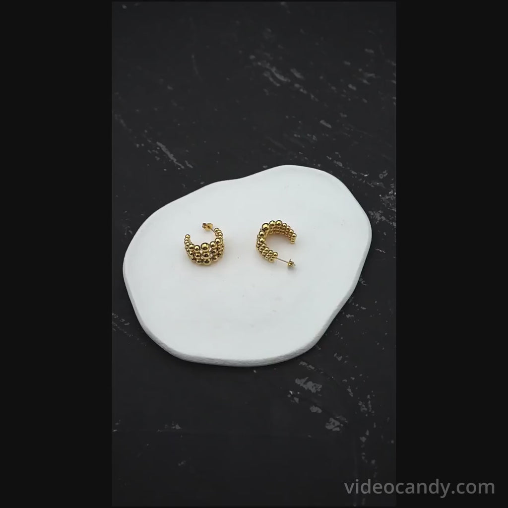 Chunky Beaded Fat Hoop Earrings Two Tone