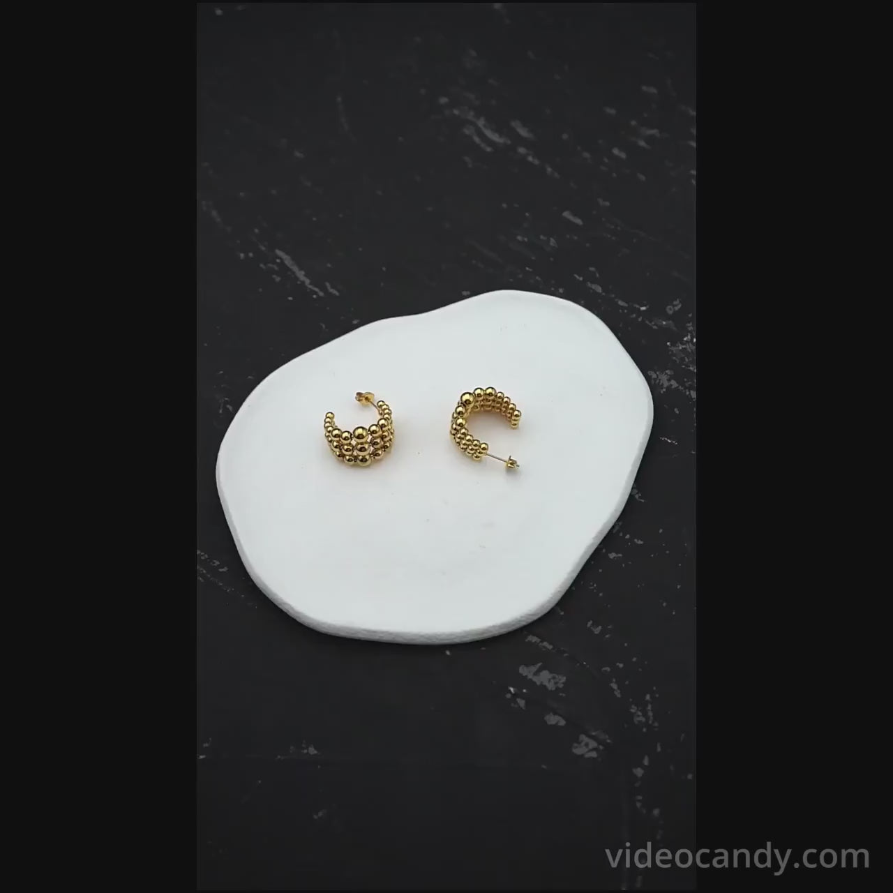 Chunky Beaded Fat Hoop Earrings Two Tone