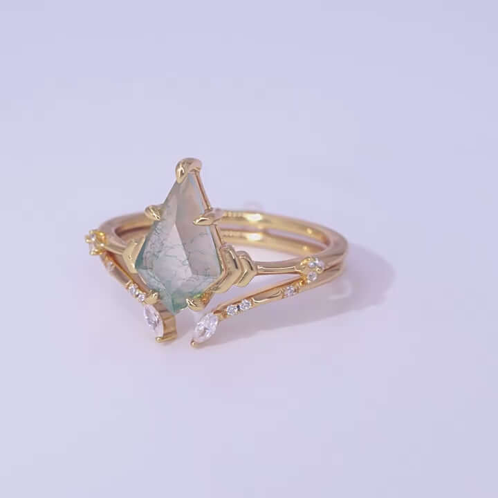 Moss Agate Kite Shaped Stacking Ring