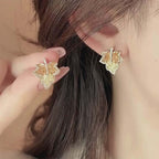 Gradient Maple Leaf Paved Crystal Earring Stud