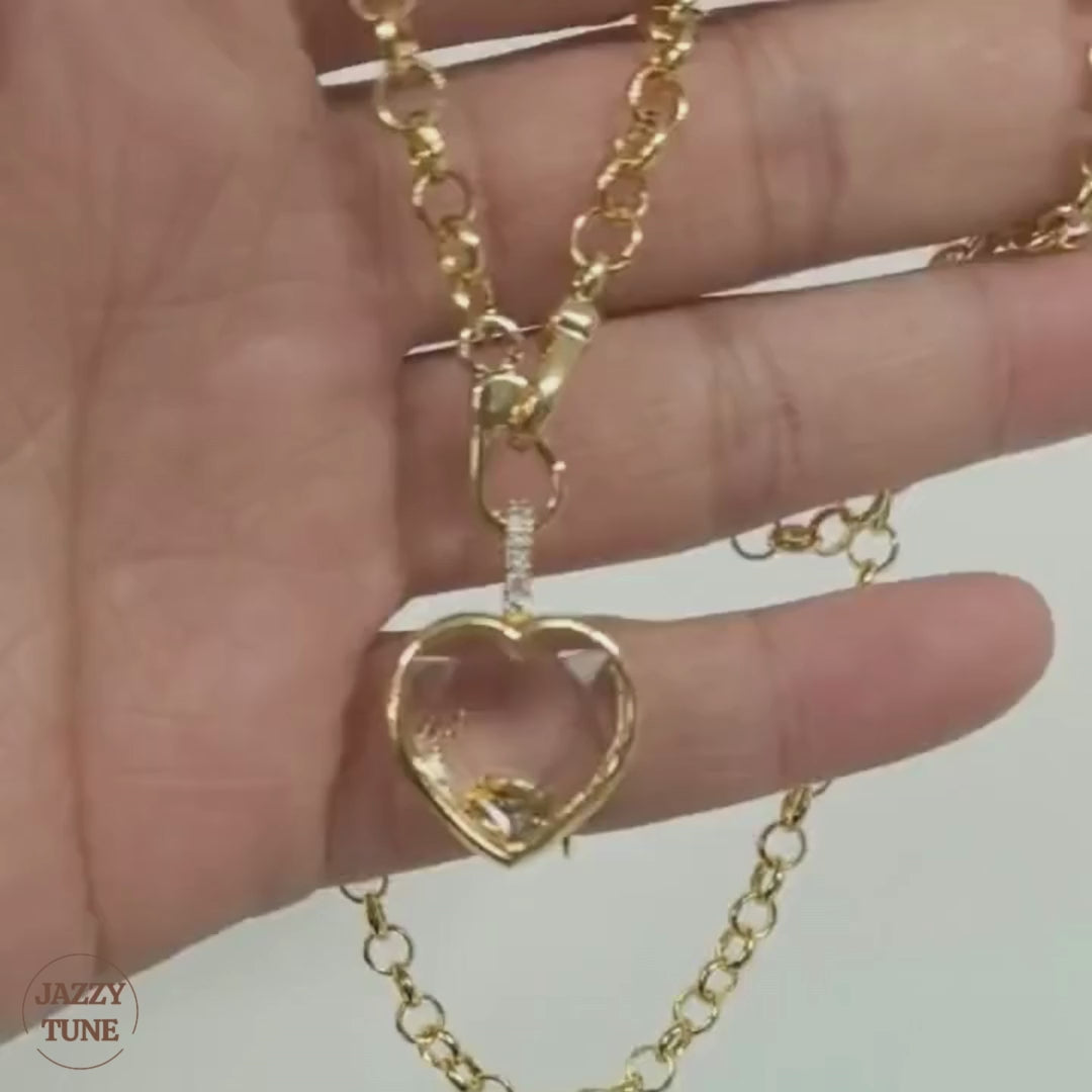 DIY Heart Gold Locket Necklace with Charms | JFN202