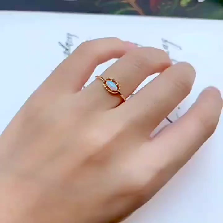 Tiny Opal Stud Earrings and Ring Birthstone Jewelry | HJZB-270