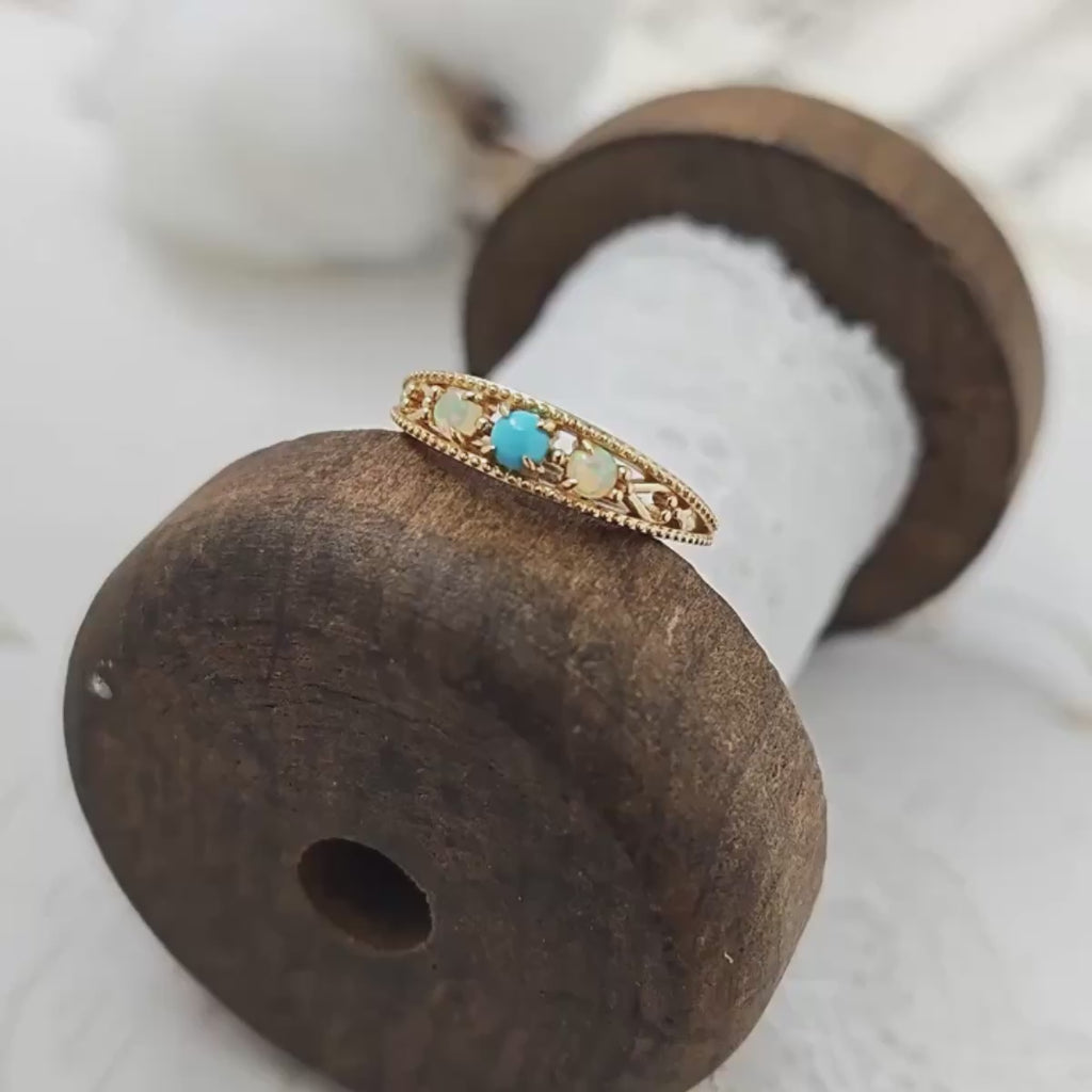 Ethnic Opal Turquoise Filigree Band Ring