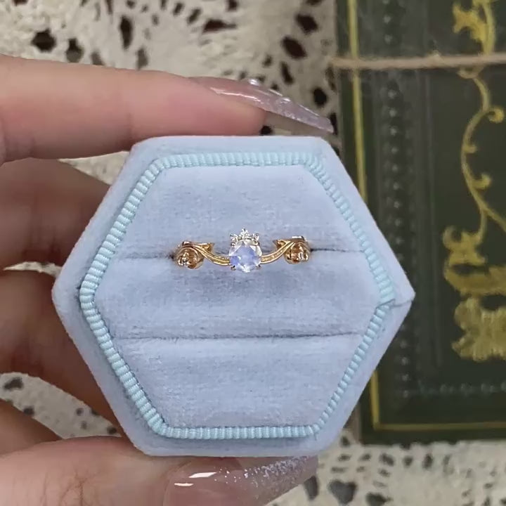 Romantic CZ Moonstone Gemini Birthstone Curve Ring | TB2144