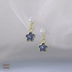 Enamel Little Flower Pearl Drop Earrings