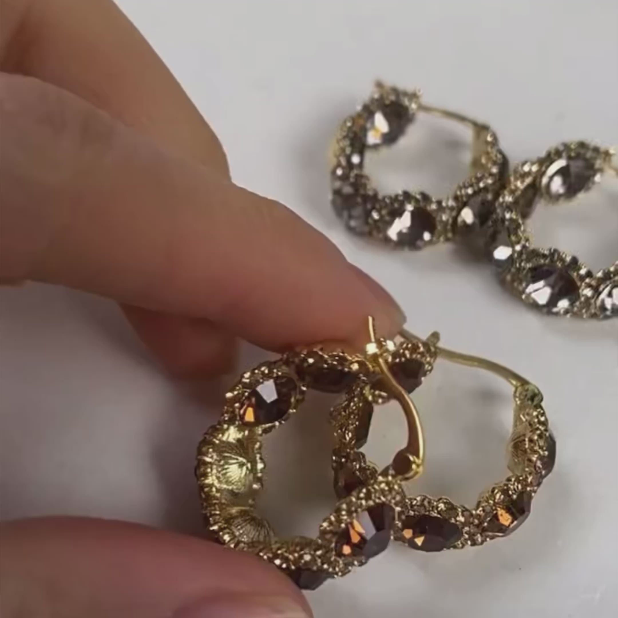 Sparkly Black Crystal Hoop Earrings | A7487