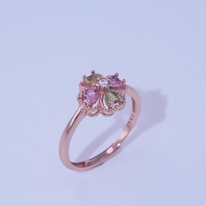 Rose Gold Flower Tourmaline Ring