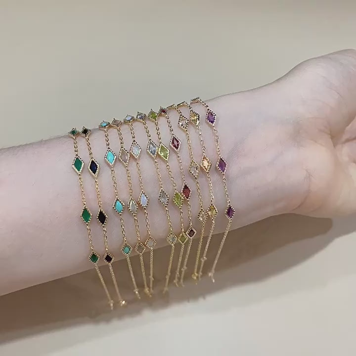 Birthstone Diamond Labradorite Black Onyx Link Chain