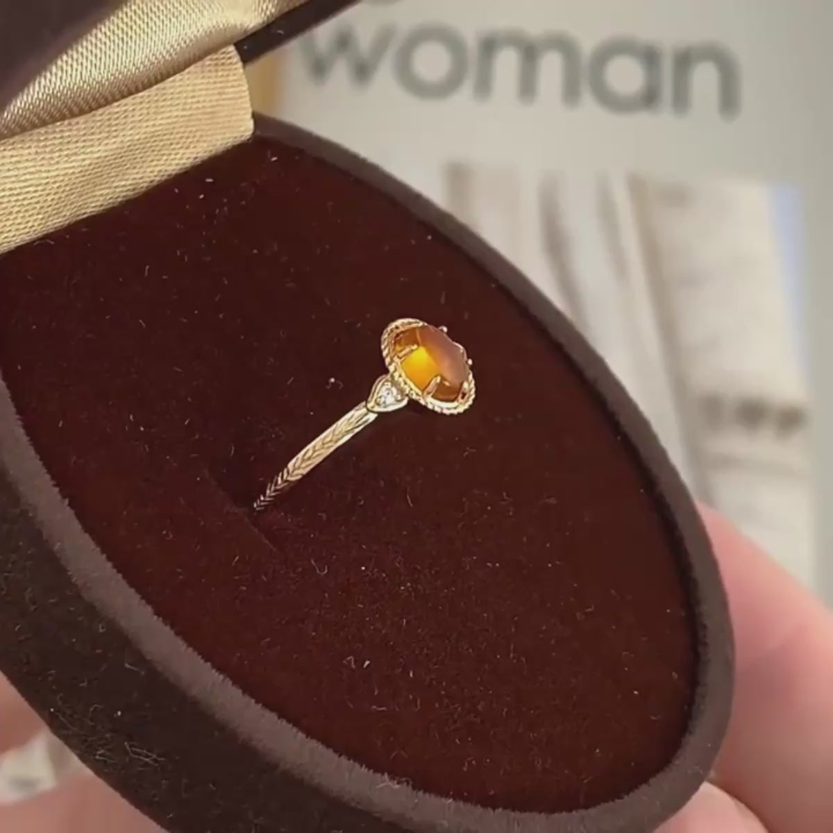 Nature Inspired Amber Olive Branch Ring