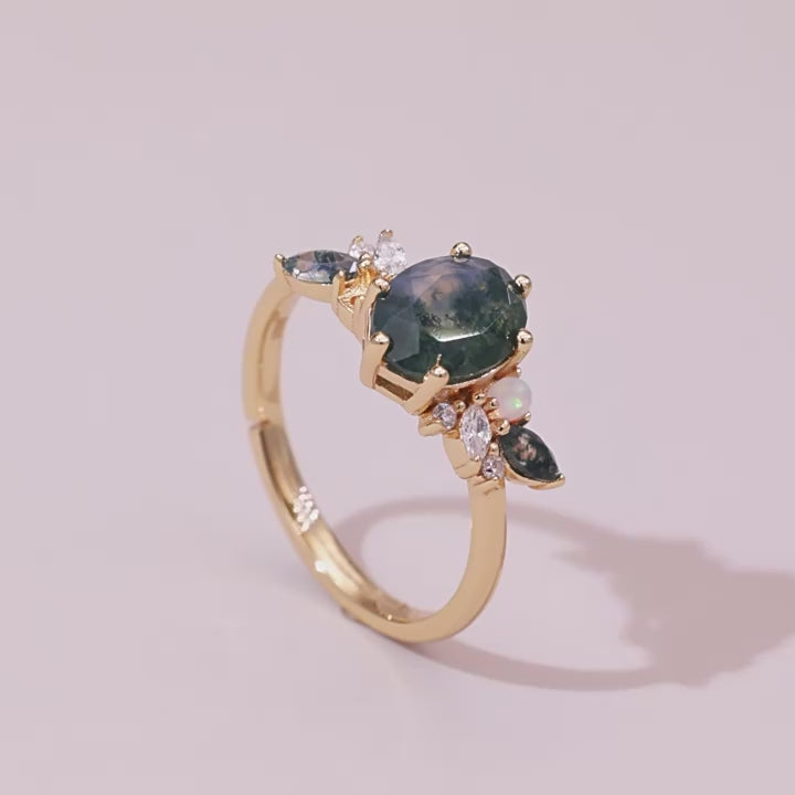 Nature inspired Moss Agate Leaf Ring
