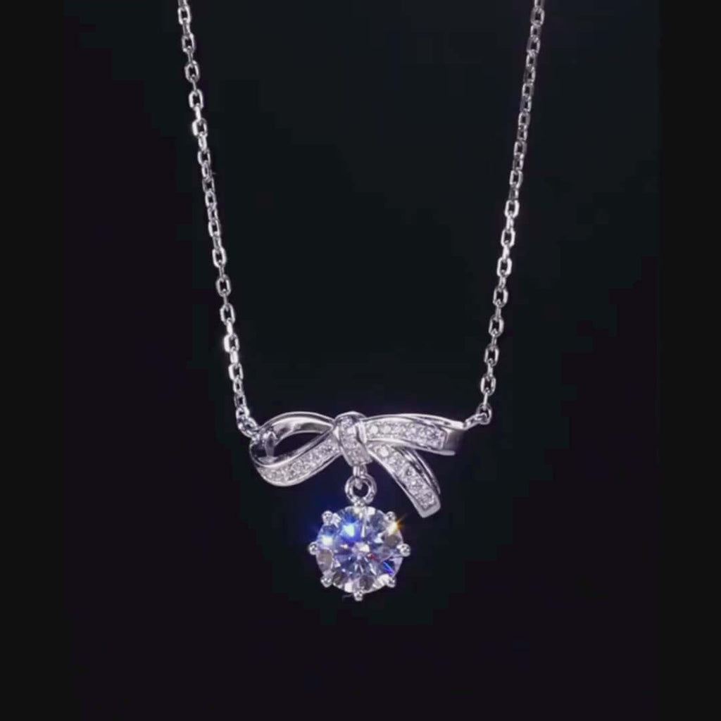 Ribbon Bow Moissanite Pendant Necklace