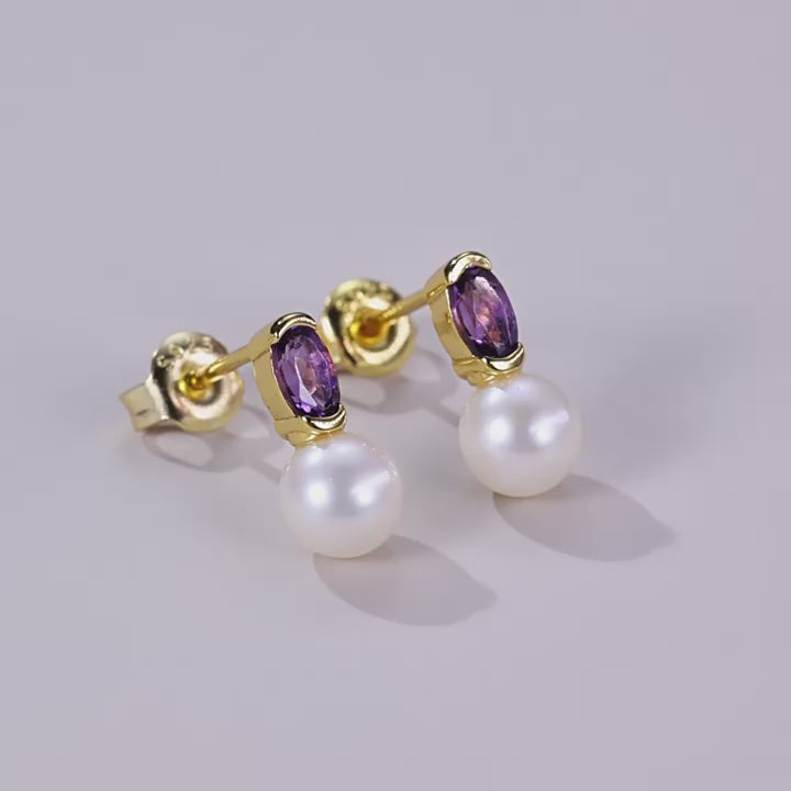 Violet Amethyst Freshwater Pearl Drop Earrings