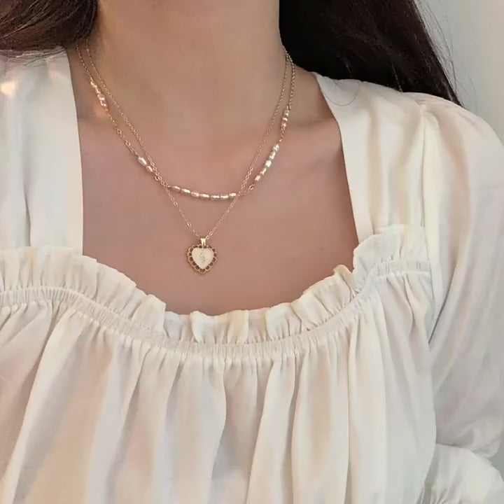 Minimal Pearl Heart Layering Necklace | HN2323