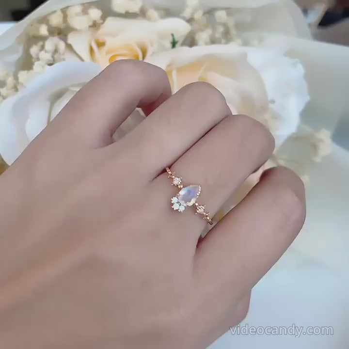 Dainty Pear Shape Moonstone Promise Rings