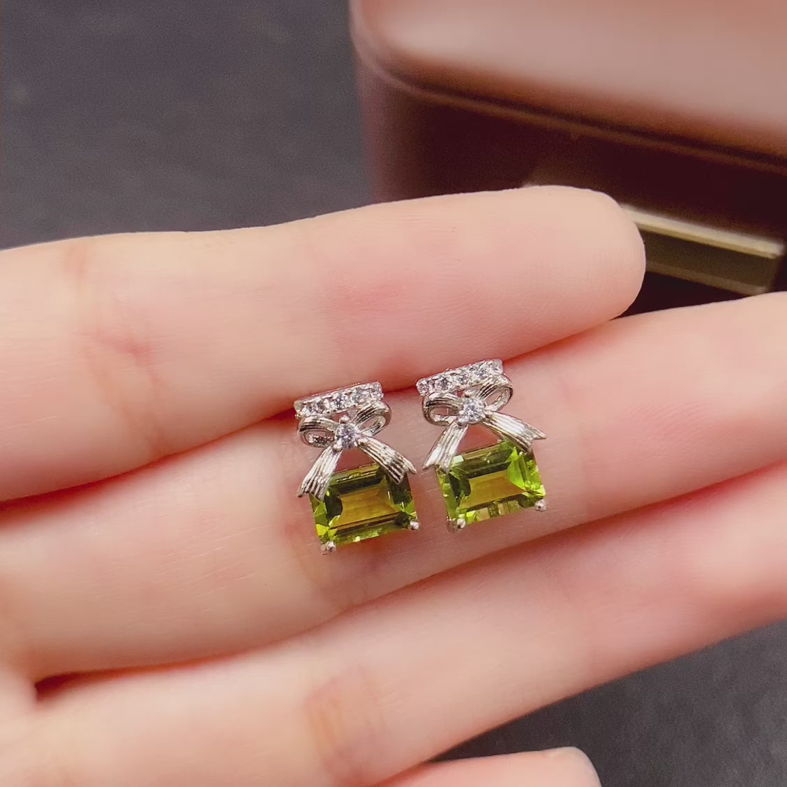 Peridot Bow Stud Gemstone Earrings