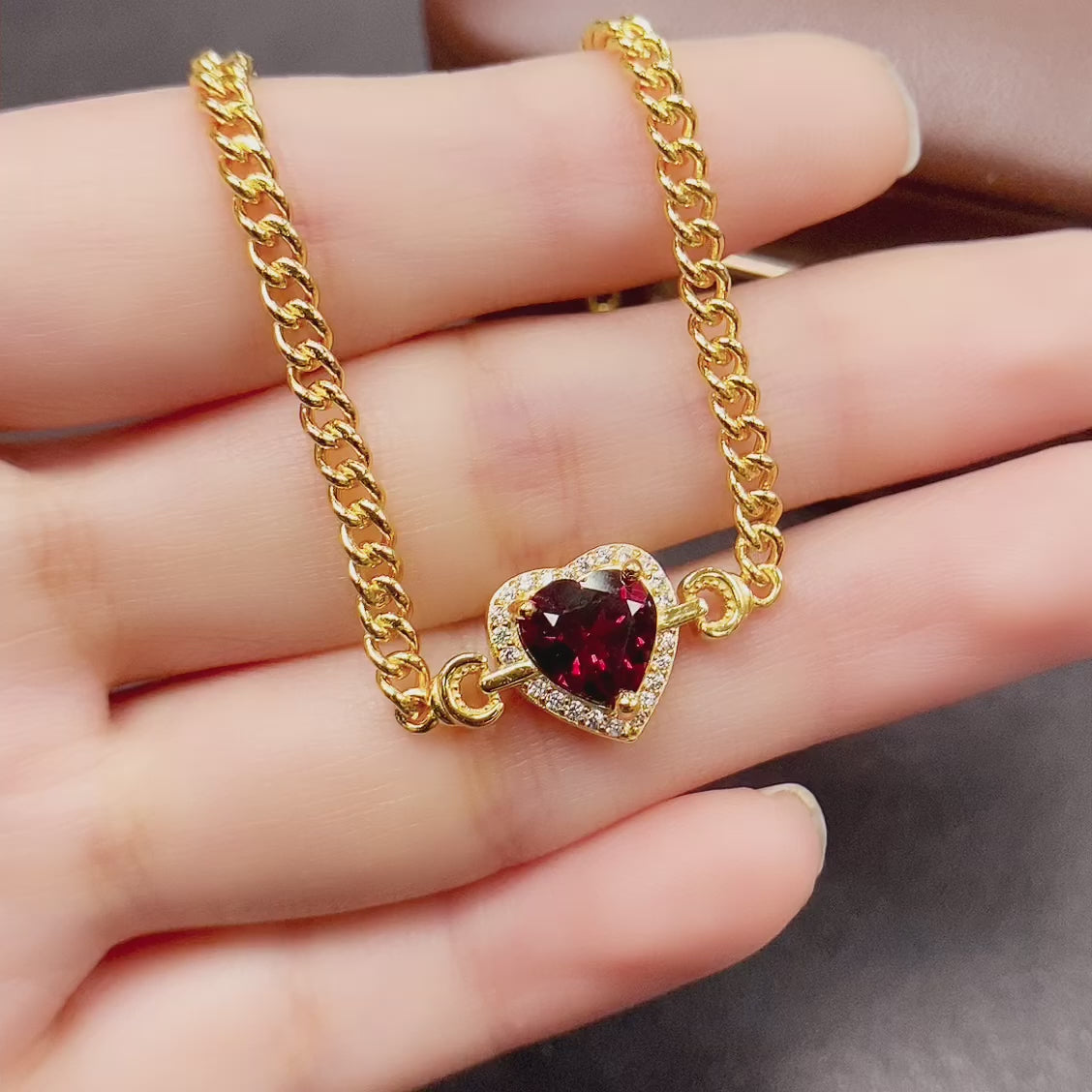 Garnet Heart Gemstone Bracelet